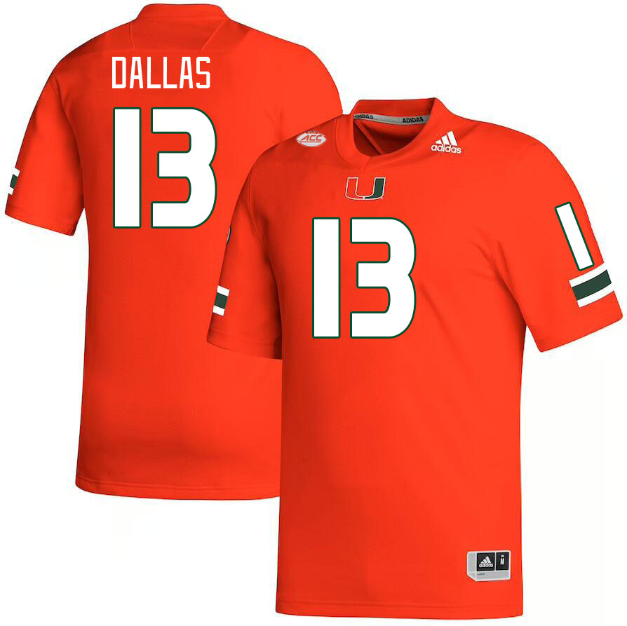 #13 DeeJay Dallas Miami Hurricanes Jerseys Football Stitched-Orange